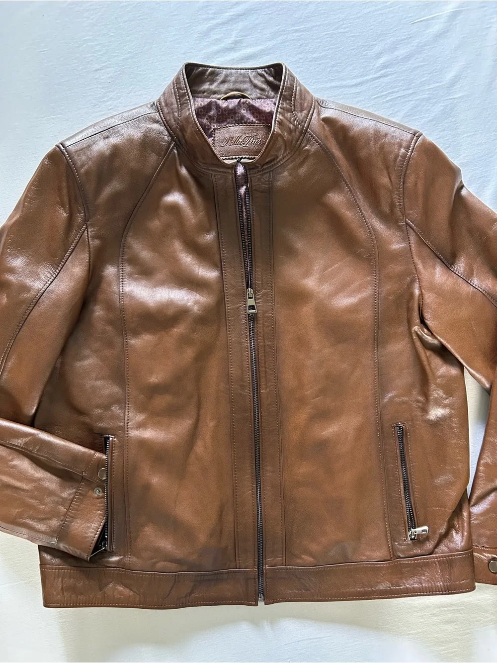 Genuine Lambskin Leather Jacket Brown Moto XL